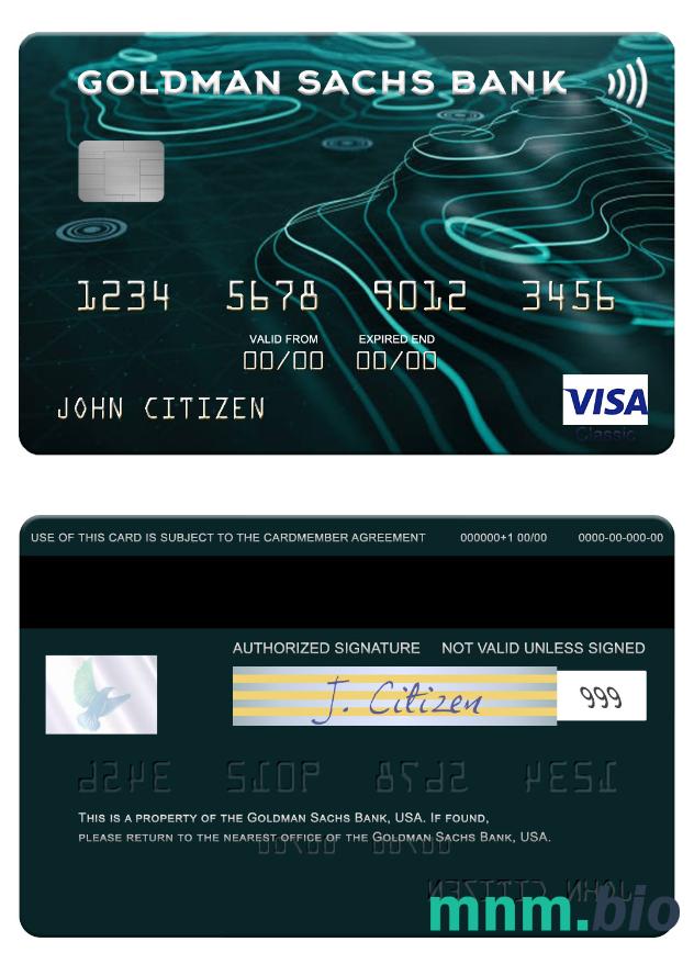 USA Złotoman Sachs Bank przykład karty visa w formacie PSD